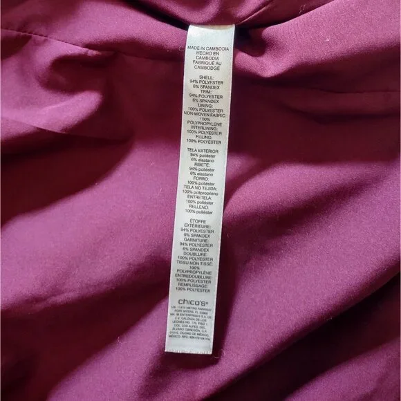 Chico’s Quilted Vest Burgundy Women’s Size 1 (M/8) Velour Velvet Feel Zip Front - Picture 6 of 7